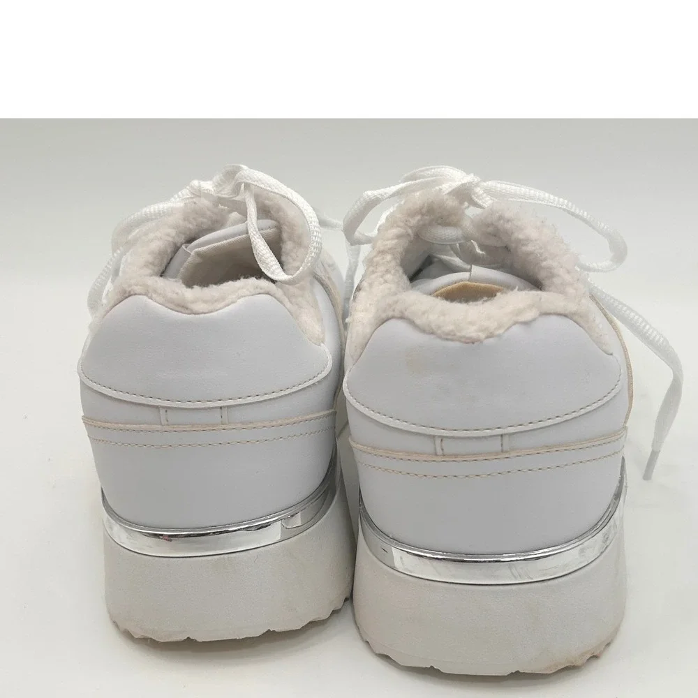 Nine West Womens Cuddly Lace Up Sneakers Size 11 White Lined Leather Look